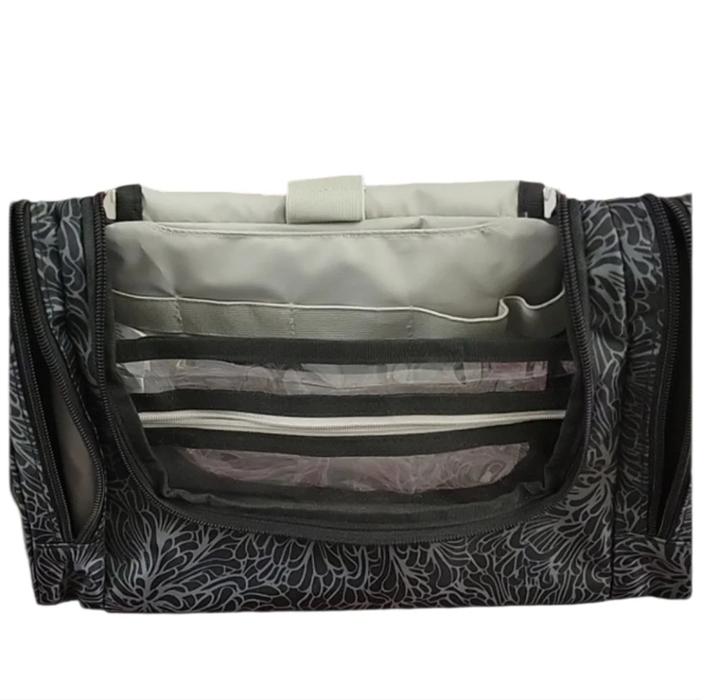 NWOT Baggallini Charcoal Floral Organizer Travel Toiletry Bag